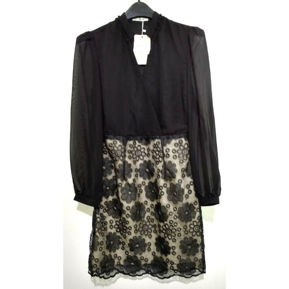 Semi Formal Black Dress M Medium Dark Feminine Frilly‎ Floral Design
